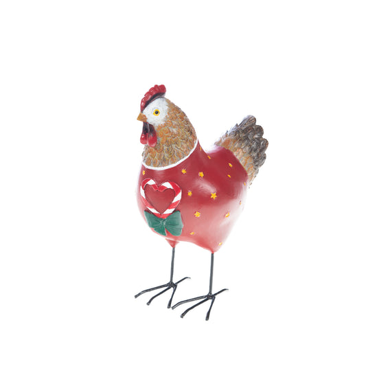 Statue de poule avec "Pull moche de Noël" en résine, hauteur 22 centimètres