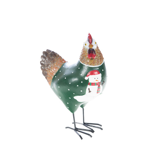 Statue de poule avec "Pull moche de Noël" en résine, hauteur 22 centimètres