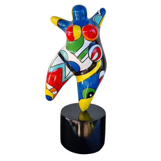 Sculpture of a round & curvy woman, resin colorful. Height 26 centimeters