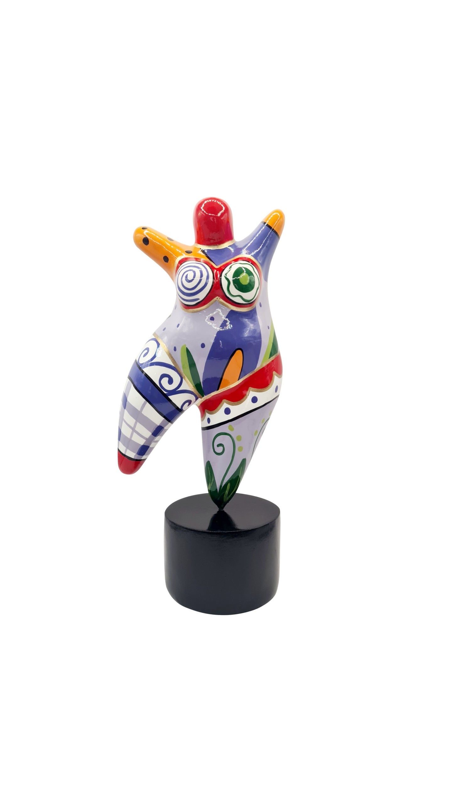 Statue de femme ronde "Nana danseuse" en résine multicolore. Hauteur 26 centimètres