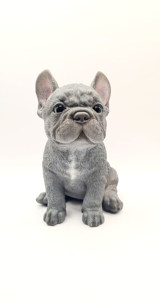 Dog statue "French Bulldog" gray resin, height 6'7 inches