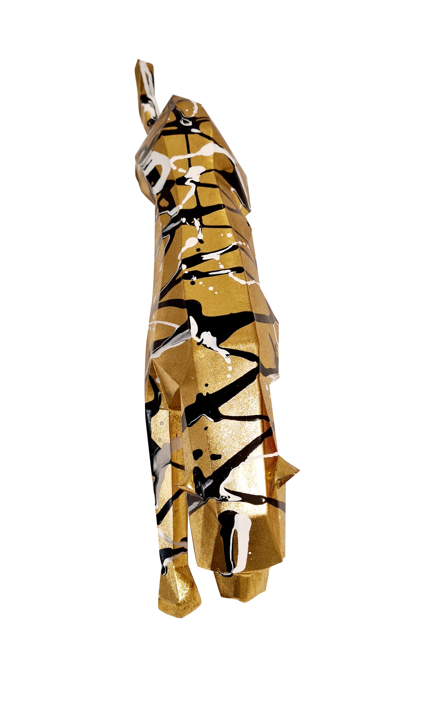Statue de fauve panthère / léopard, en résine dorée. Longueur 47 centimètres