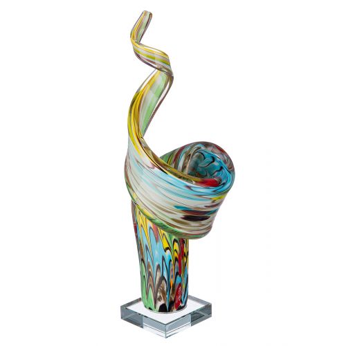 Sculpture artistique en verre multicolore, hauteur 35 centimètres