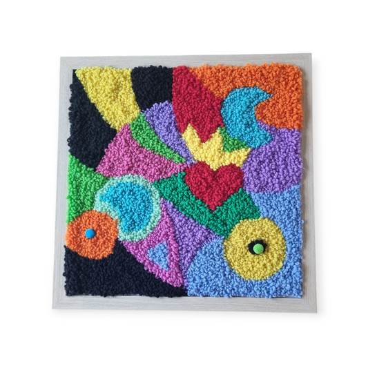 Multicolor Wool Punch Needle Tufted Wall Art Panel, size 38 × 38 cm