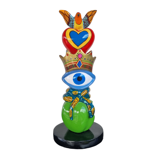 Totem sculpture height 11'8 inches (30 centimeters), multicolored resin