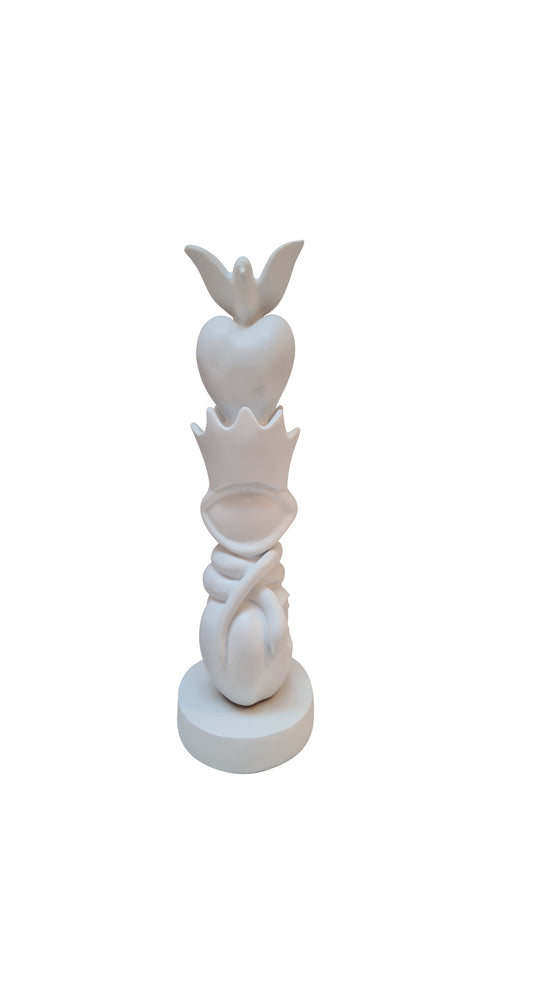 Totem sculpture white resin, model to paint yourself. Height 11'8 inches (30 centimeters)